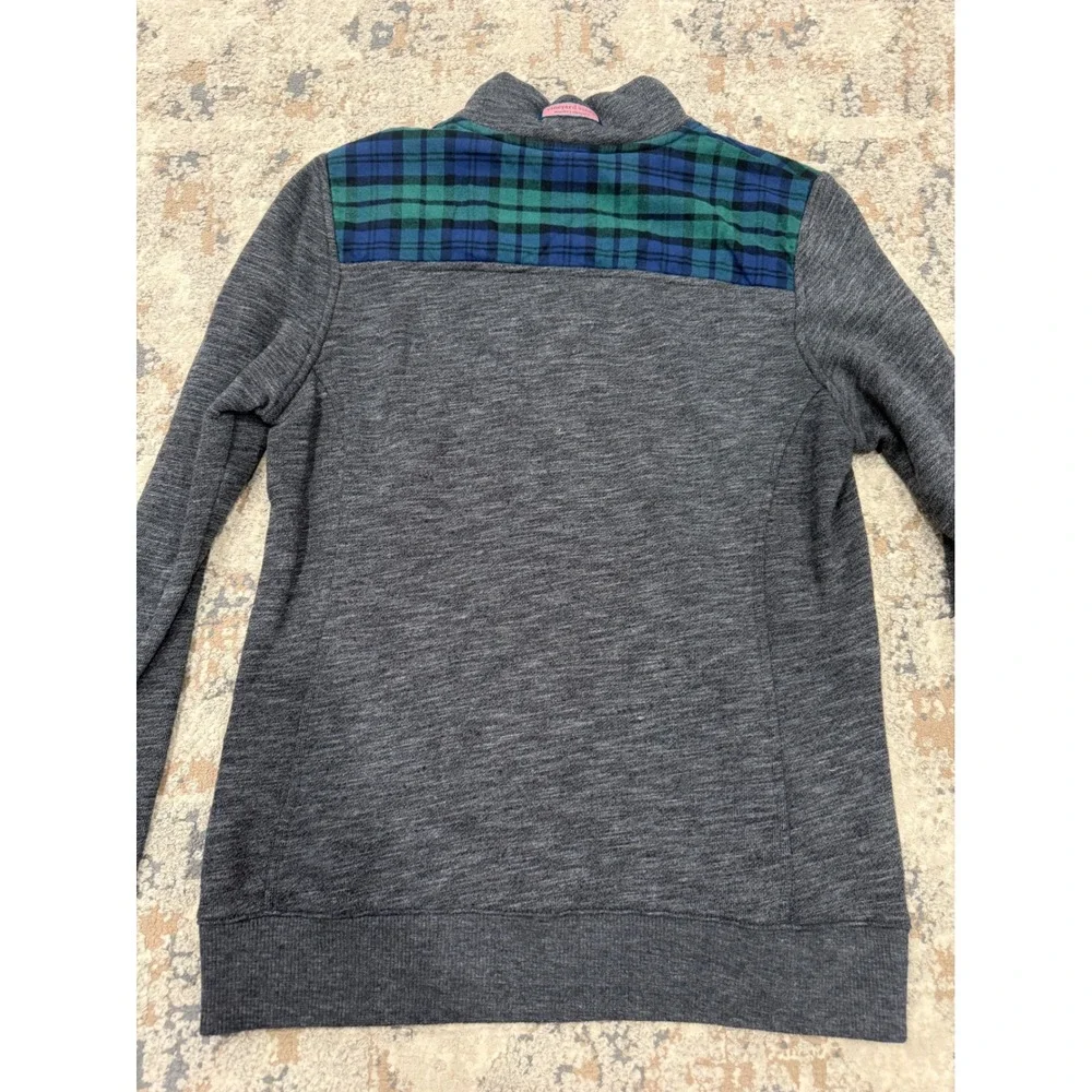 Vineyard Vines Mens Small Gray Plaid Shoulder Patch Quarter Zip Pullover Sweater